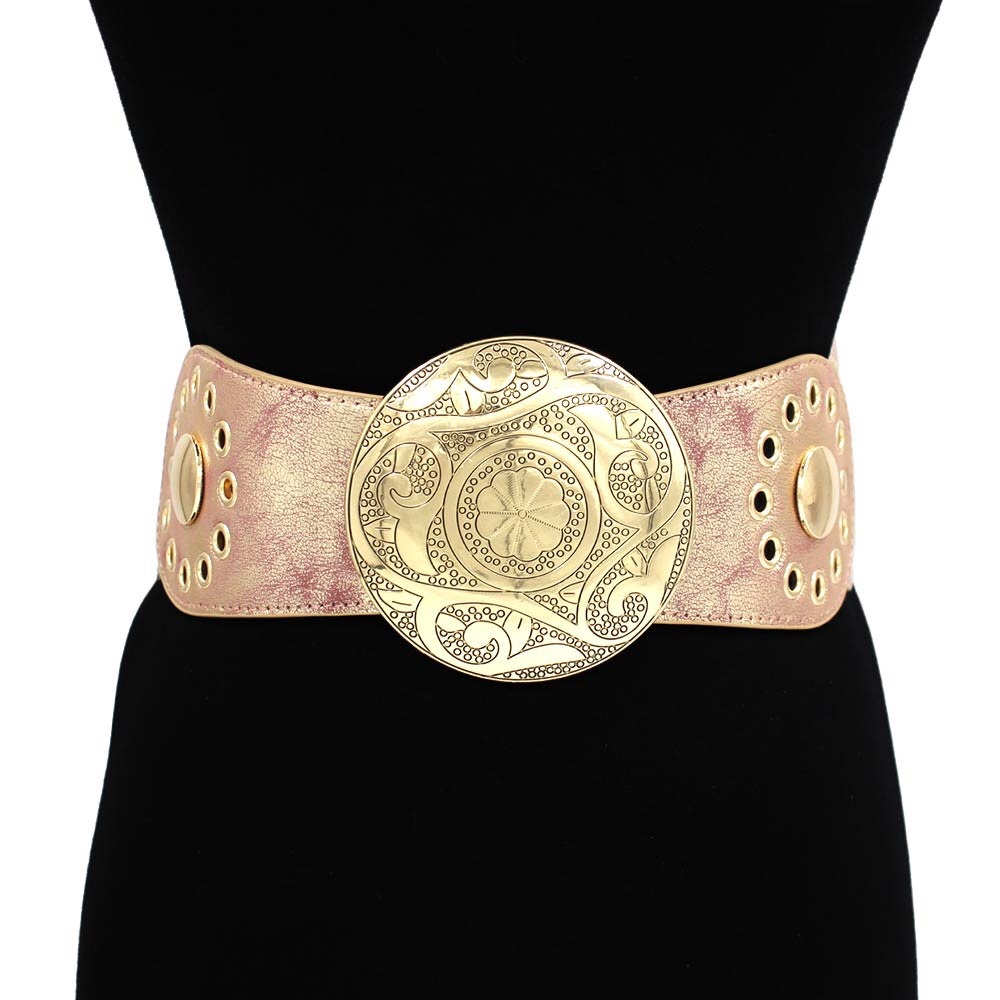 Wide Waist Statement Belt with Gold Buckle